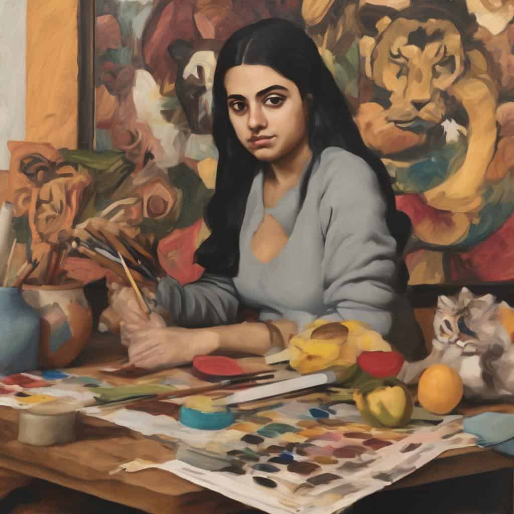 Αρχείο χρηστών, νεαρή καλλιτέχνιδα στο στούντιο, δημιουργική έκφραση, σύγχρονη τέχνη, ζωγραφική και μνήμη, εικονογράφηση και καλλιτεχνική δημιουργικότητα.