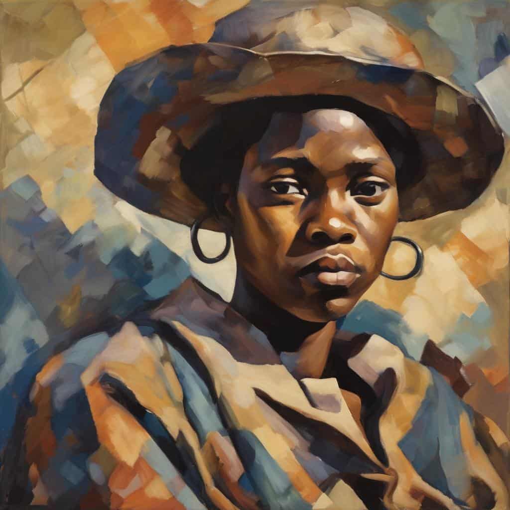 Οπτική έκφραση της μνήμης, πορτρέτο γυναίκας με καπέλο σε ζωγραφική τεχνική, πολιτιστική τέχνη και ιστορική αναπαράσταση, ανοιχτό πνεύμα και έκφραση.